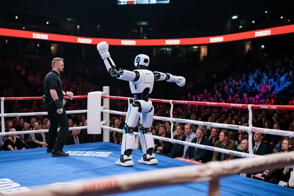 哐！钢铁碰撞火花四溅，机器人拳击KO赛：这不是科幻，这是未来体育新笑点！